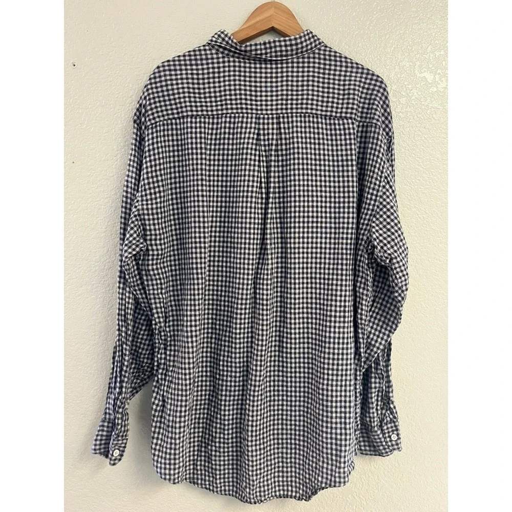 Banana Republic Mens XL 100% Irish Linen Gingham Button Down Shirt Navy White